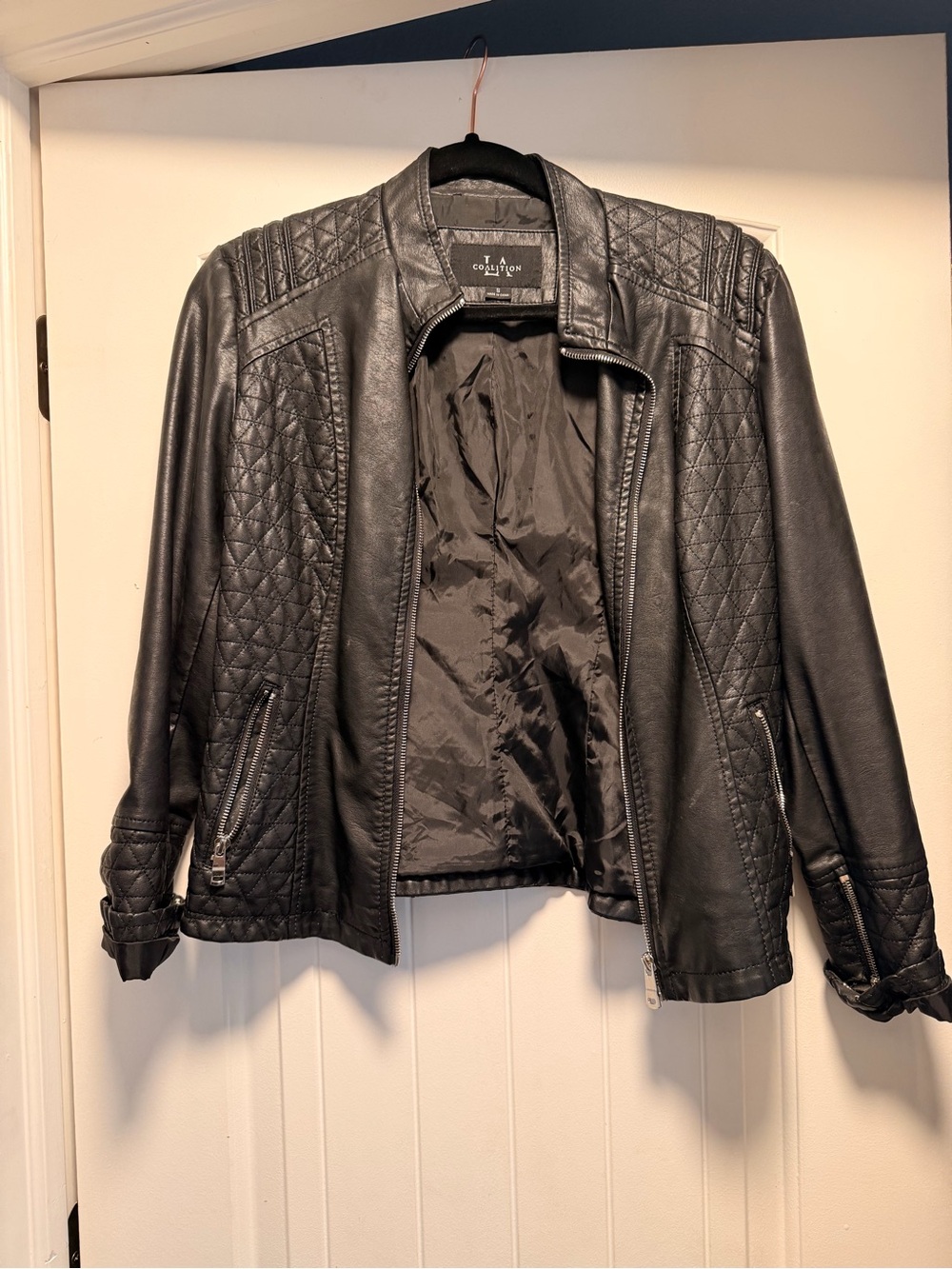 Black Quilted Faux Leather Jacket